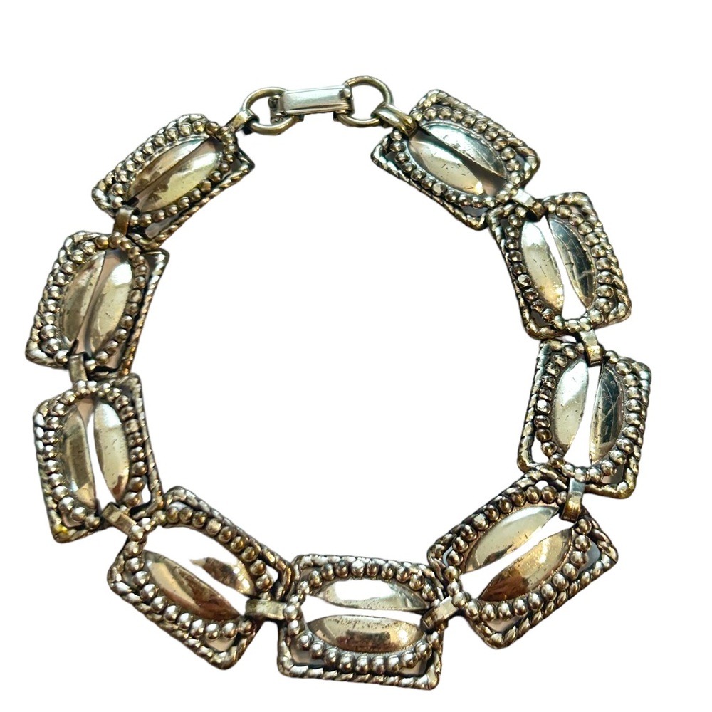 Beau sterling silver vintage rectangle link 7” bracelet